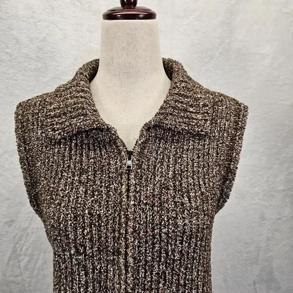 Christopher & Banks Vest Sz S Brown Boucle Full Zip Sweater Classic Preppy EUC - Picture 3 of 11